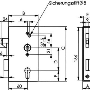 Schiebetorschlosskasten 140S DIN L/R Maß A40xB94xC173mm Dornm.60mm AMF